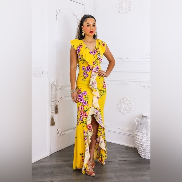 Floral Yellow Maxi Dress - Picture 2 of 8
